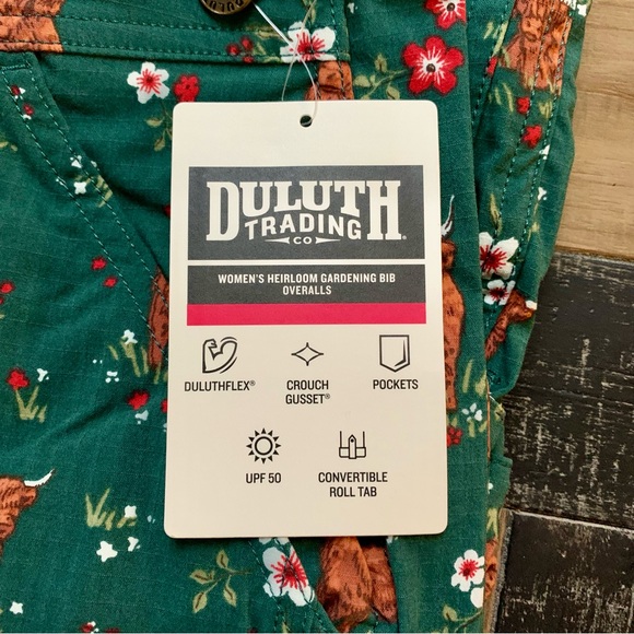 NWT Duluth Small Heirloom Gardening Bib Overalls Green Highland Cow Smallx33 - Picture 3 of 12